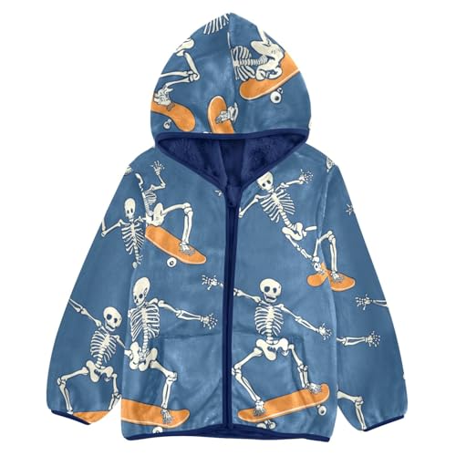 Skateboarding Skeletons Girls Fleece Jacket Girls Fall Jacket Girls Zip Up Hoodie Girls Sherpa Jacket 2-10T