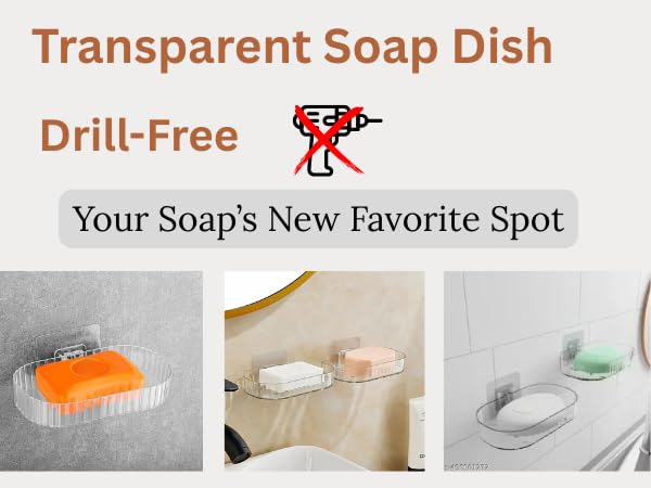 Image of CIPLA PLAST Transparent Soap Holder for Bathroom - Self-Adhesive Wall-Mounted Soap Case, Durable Bathroom Organizer - No Drill Soap Dispenser for Wash Basin, (Pack of 2) (Multicolor, Rectangular)
