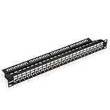 Patchpanel 24 port Cat6A 10G support, Rapink Netzwerk patchpanel 19 zoll, Rackeinbau 1HE Ethernet Patchfeld Modular for Cat6A, CAT6, Cat5e, Cat5 Cabling