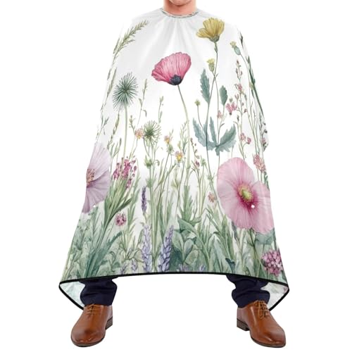 Kigai Hair Cutting Cape for Men & Women Wildflowers Poppy Waterproof Barber Cape Professional Hairdressing Salon Styling Cape with Adjustable Closure Snap