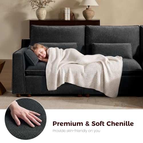 Image of WorthFurni Modern Modular Sectional Sofa,103 inch U Shape Minimalist Couch with Storage Ottoman,Comfty 4 Seat Sofa for Living Room,Black Chenille