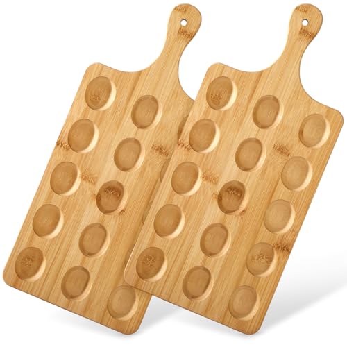 LemonRoad 2 Pack Reversible Wooden Deviled Egg Platter 15 Holes Deviled Egg Tray Holder Charcuterie Board Cutting Board for Kitchen Party Easter Halloween Thanksgiving Wedding Dish Serving