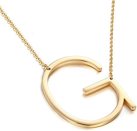 MOMOL Sideways Initial Necklace 18K Gold Plated Stainless Steel L...