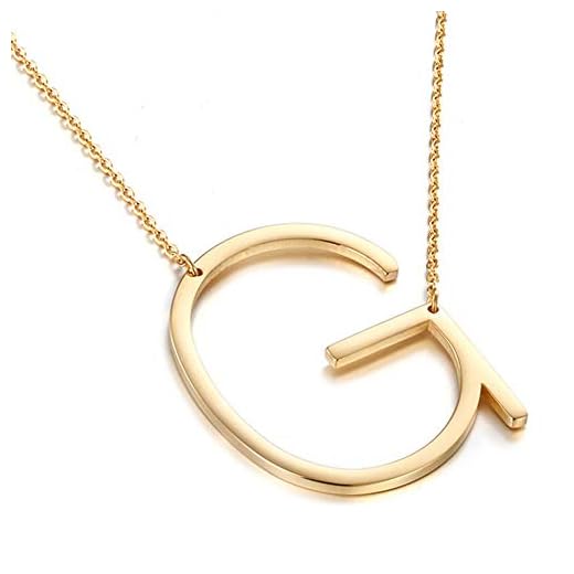 MOMOL Sideways Initial Necklace 18K Gold Plated Stainless Steel Large Big Letter G Pendant Necklace Script Name Monogram Necklaces for Women Girl Kids (G)