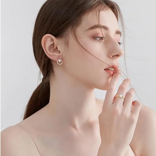 Pearl Ring for Women, 18K Gold Plated Womens Gold Rings for Bride Wedding Engagement Band Birthday Gold Rings Size 5 to 93