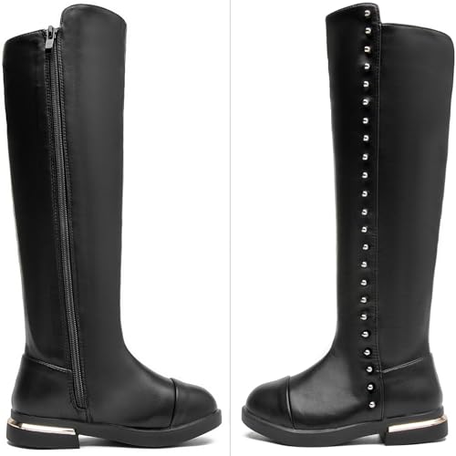 WUIWUIYU Girls Cute Leather Zip-Up Knee High Boots Warm Fur-Lined Snow Boots Costume Ridding Boot3