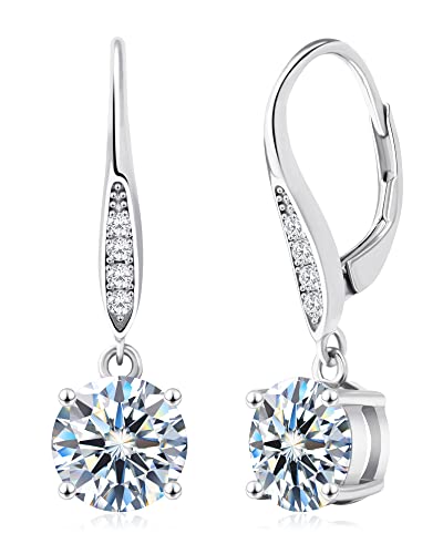 Wowshow Moissanite Earrings, Leverback Earrings For Women 925 Sterling Silver 3Ct Moissanite Solitaire Diamond Dangle Drop Earrings White Gold Plated For Girls Birthday Wedding Mothers Day Gifts #TOP11