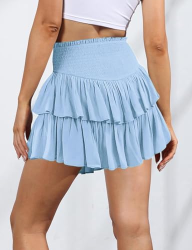 IDEALSANXUN Ruffle Mini Skirt for Women Smocked Waist A Line Cute Short Flowy Skirt3