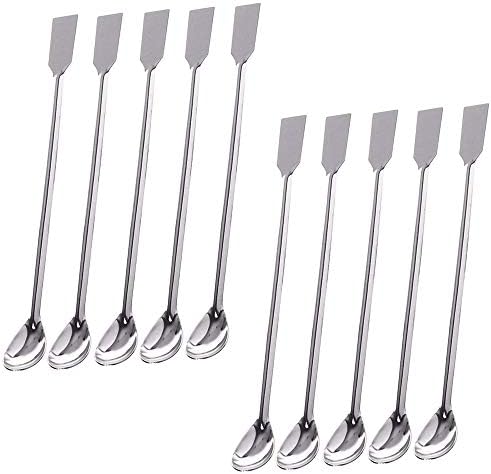 TIHOOD 10PCS 2 in 1 Stainless Steel Lab Spoon Spatula/Laboratory Sampling Spoon Mixing Spatula