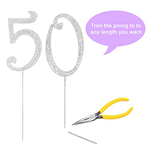 Number Cake Topper 50, Uniideco Silver Rhinestone Premium Metal Bling Bling Cake Decor, Sparkly Happy Birthday Wedding Anniversary Party Decoration Centerpiece #TOP3
