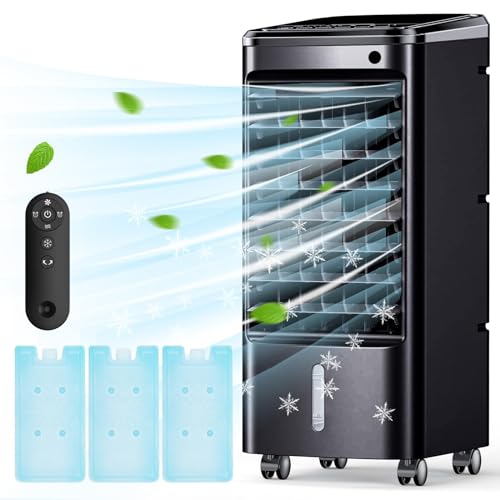 Image of Evaporative Air Cooler, Swamp Cooler Air Conditioner w / 12H Timer for Auto-off, 6 Upgraded Ice Packs, 3-Speed Windowless Air Conditioner - Pink