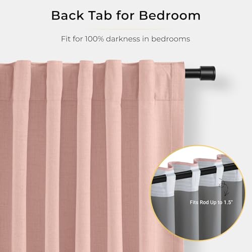 Image of INOVADAY 100% Blackout Curtains for Bedroom, Black Out Curtains 84 Inch Long, Clip Rings Linen Blackout Drapes, Thermal Insulated Room Darkening for Living Room, 1 Panel - Blush Pink,W102xL84