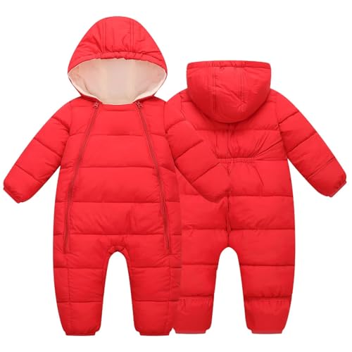 Image of BYFRI Baby Snowsuit Infant Winter Jumpsuit 0-24M Toddler Footed Jacket Unisex Warm Hooded Outfit Thick Fleece Coat