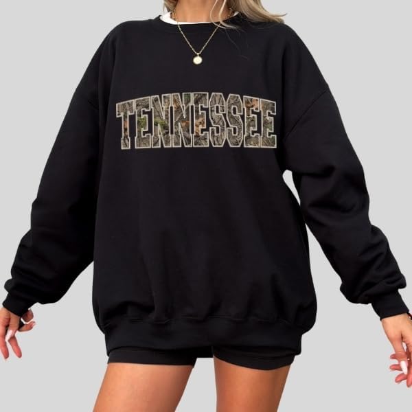 FITIN Unisex Camo Varsity Crewneck Sweatshirt – State Pride Collegiate Style Pullover Multiple Colors Designs