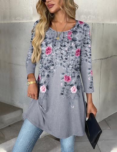 Image of Zeagoo Women Tops 3 /4 Sleeve Dressy Casual Plus Size Tunics Loose Blouses