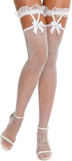 RSLOVE Women Fishnet Stockings Bow Thigh High Hold Ups