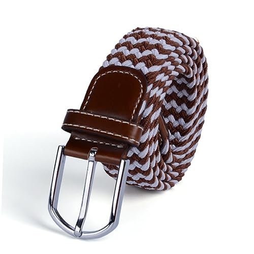 Holibanna Elastic Belt with Braided Texture Women's Casual Stretch Belt Men's Elastic Waistband Studded End Pu Leather Loop Creamy
