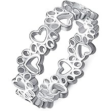PRAYMOS Dog Paw Rings for Women S925 Sterling Silver Cute Cat Puppy Paw Print Ring Stackable Ring Pet Jewelry Gifts Size 5-11 5