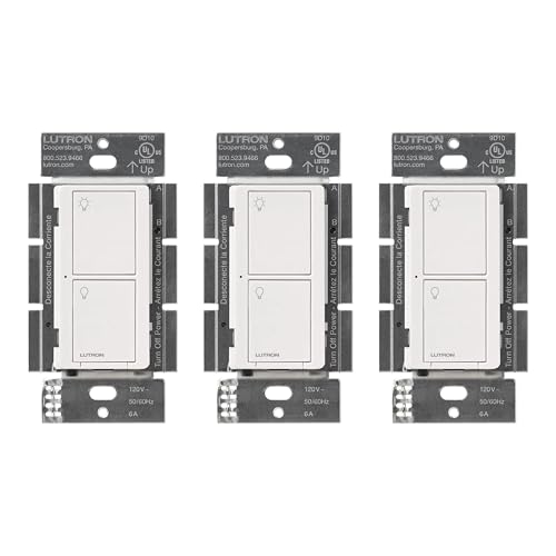 Lutron Caseta Original Smart Light Switch (Lutron Smart Hub Required), for Home, LED Lights, and Fans, 6 Amp, Single-Pole/3-Way, Neutral Required, PD-6ANS-WH 3 Pack, White