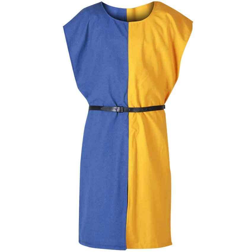 ACIMMI Medieval Tunic Mens Multicolored LARP Costume Ignaz Tabard Sleeveless Tunics Surcoat Renaissance SCA (Blue & Yellow)