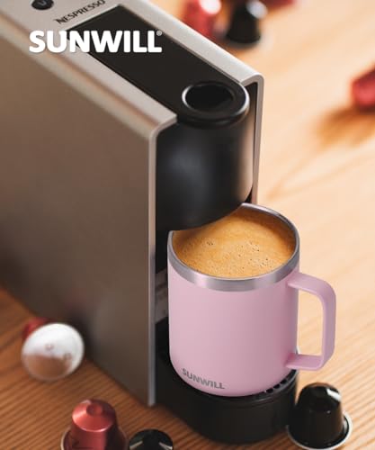 Image of SUNWILL Insulated Coffee Mug with Lid, Travel Tumbler Reusable, 14 oz Stainless Steel Cup for Camping, Office, Home, Powder Coated Sakura