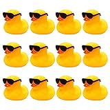 Sunioine 12 Pcs Rubber Ducks with 12 Pcs Sunglasses, 2 Inch Float & Squeak Yellow Mini Rubber Ducks Bath Toys Duckies, for Shower Birthday Party Gift Decoration Carnival Game Prizes