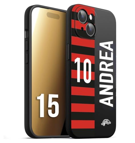 CUSTOMIZZA - Custodia cover nera morbida in tpu compatibile per iPhone 15 personalizzata calcio football nome e numero calciatori rossonera