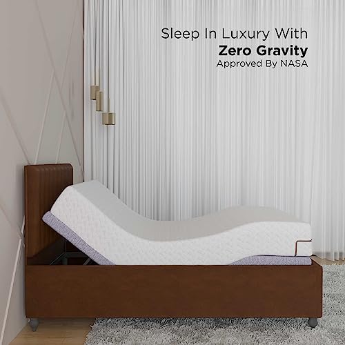 Image of The Sleep Company Elev8 Smart Recliner Bed with Leather Frame | Premium Smart Adjustable Bed | in-Built Massage Mode & Zero Gravity Sleep Mode | Single Size, Polished Steel, Brown