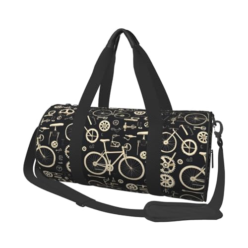 Bicycle Accessories Print Travel Duffle Bag, Sports Gym Bags for Women Men, Carry On Weekender Overnight Personal Item Travel Bags