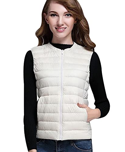 Chaleco Plumas Ultralight Mujer Chalecos Plumiferos Mujer Chaleco Plumon Qcolchado Sin Mangas Mujer Chaqueta Pluma Chaquetón Plumífero Sin Mangas Mujer Chaleco Guateado Talla Grande Down Vest Beige L