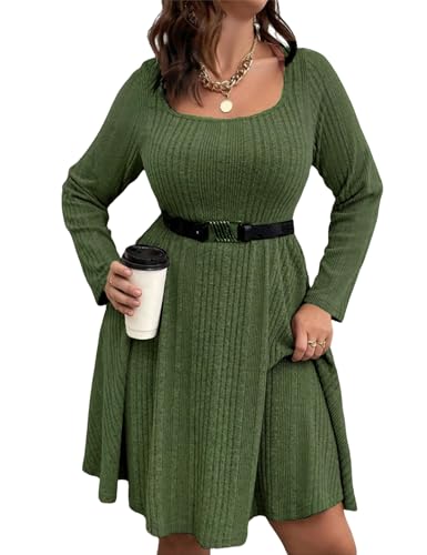ShopWonder Damen Plus Size a Line Sweater Dressgreen 5XL Formales Kleid, Greenwh, 5X-Groß