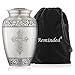 Reminded Adult Cremation Memorial Urn for Human Ashes, Pewter Etched Cross Brass Funeral Urn with Velvet Bag