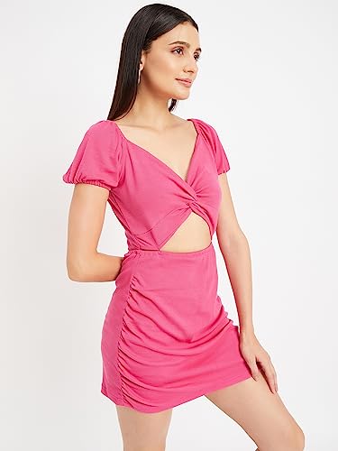 Image of DRAPE AND DAZZLE Front Knot Cut Out Bodycon Dress | Stylish Short Dress for Women