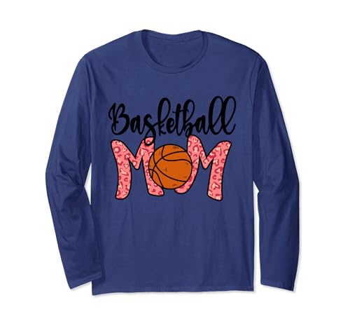 Basketball Mom Pink Leopard Basketball Mama, Mothers Day Mom Maglia a Manica