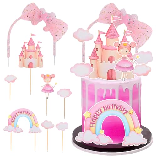 Decoração para bolos de princesa, princesa Cake Topper, 8 peças decoração de bolos para meninas, decoração bolo para festa de aniversário casamento para meninas infantis - rosa
