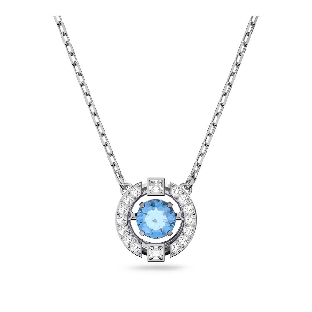 Swarovski Sparkling Dance necklace, Round cut, Blue, Rhodium plated