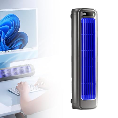 2026 New Summer Mini Cooling Fan with 3 Speeds & LED Touch Screen USB Rechargeable Tower Fan for Home Kitchen Bedroom Office Use (Grey)