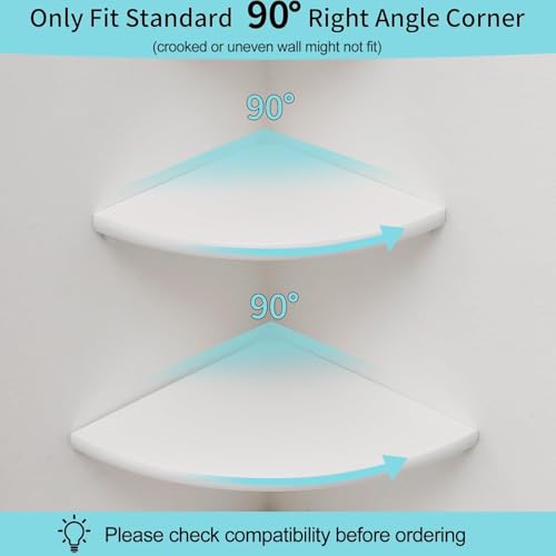 Image of Corner Shelf, Solid Oak Wood Floating Corner Shelf Wall Mount Round End Floating Speaker with Wire Hole for Small Plant Photo for Bedroom Kitchen, Living Room White