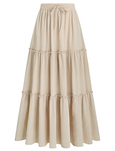 Arolina Skirt for Women 2026 High Waisted Pleated Ruffle Long