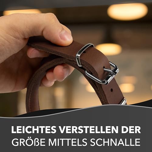 Rund & Weich - Zugstopp Hundehalsband Braun L - 55cm Lederhalsband mit Zugbegrenzung und Verstellbarer Schnalle, Dressurhalsung, Zugstopper, robust, Rindsleder