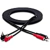 Hosa CRA-203DJ Stereo Interconnect, Dual RCA to Dual Right-angle RCA with Ground Wire, 9.8 Feet