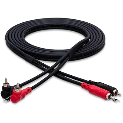 Hosa CRA-203DJ Stereo Interconnect, Dual RCA to Dual Right-angle RCA with Ground Wire, 9.8 Feet