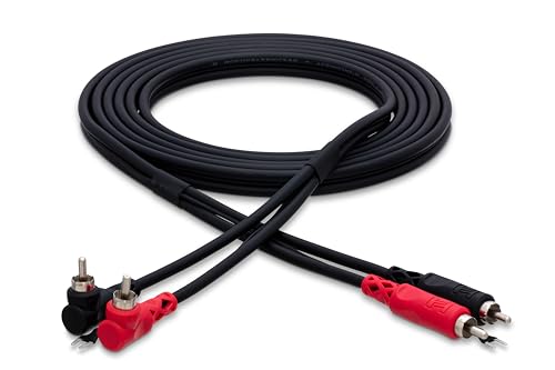 Hosa CRA-203DJ Stereo Interconnect, Dual RCA to Dual Right-angle RCA with Ground Wire, 9.8 Feet by Hosa - Used condition - US$15.79