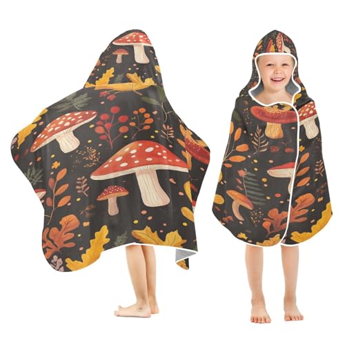 Kigai Leaves Mushroom Hooded Beach Towel for Kids Soft Absorbent Quick Dry Bath Towel with Hood Lightweight Toddler Shower Pool Bath Wrap for Boys Girls