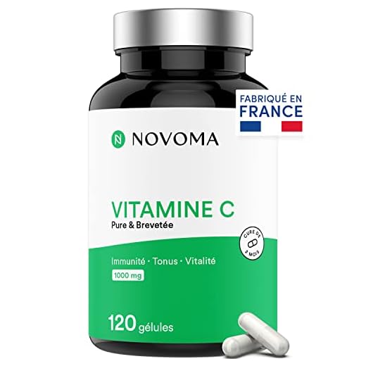 NOVOMA Vitamine C 1000mg Quali®-C, 120 gélules, Dosage Puissant & Ultra Pur, Système Immunitaire & Réduction de la Fatigue, Forme Naturelle Acide L-Ascorbique, Fabriqué en France