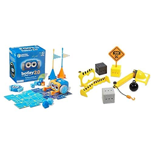 Image of Learning Resources Botley the Coding Robot 2.0 Activity Set, Programming Robot for Kids, STEM Toys, Early Coding Games , 78 Pieces, Age 5+ & LER2939 Botley Crashin’ Construction Accessory Set