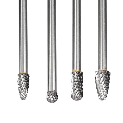 Treki 4 Stück Lang Hartmetall Frässtifte mit 6mm Schaft Hartmetallfräser Fräsaufsatz für Bohrmaschine, Wolframstahl Fräser Bits Holzschnitzerei Bohrer Set für Holzarbeitung, Metallfräser Holzfräser