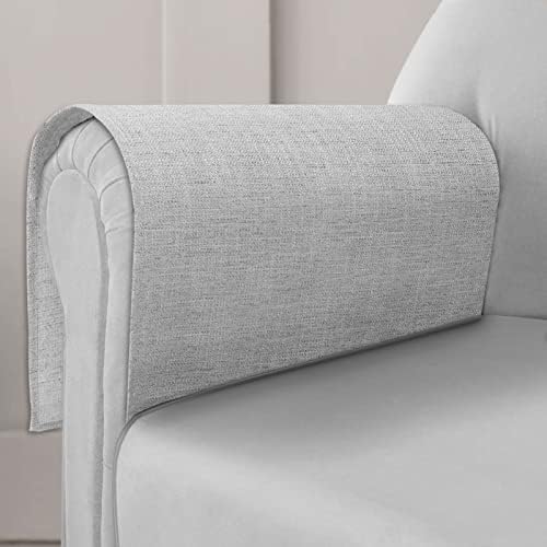 Joywell Thick Linen Armrest Protector Cover for Recliner Anti-Slip Armchair Slipcover for Living Room Couch Loveseat Sofa Arm Protector for Pets, Cats, Set of 2, Light Grey