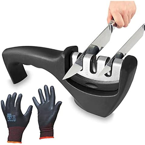 Afilador de Cuchillos Manual de 3 Pasos con Guantes Anticorte Cover
