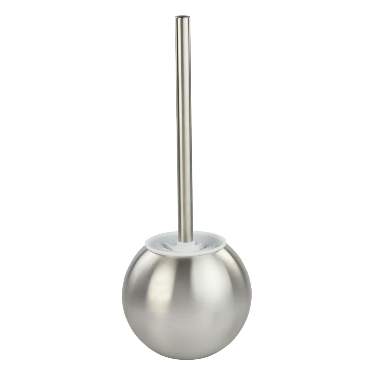 Home Basics Hide-Away Bathroom Toilet Brush with Round Stainless Steel Hygienic Holder for Bathroom Storage and Organization, Silver